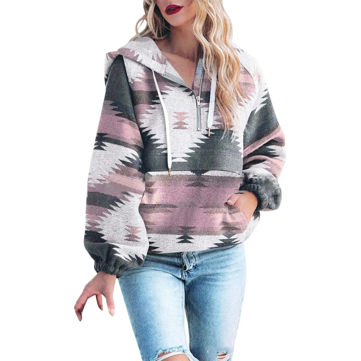 Women’s Western Geometric Half-Zip Hoodie