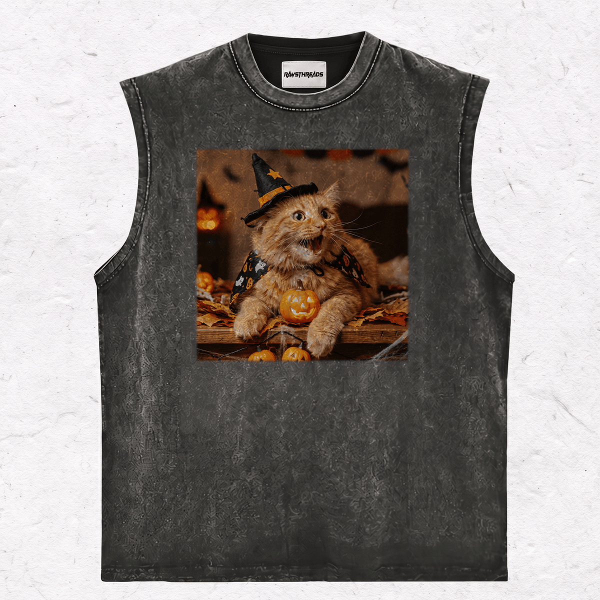 HALLOWEEN CAT HEAVY WEIGHT COTTON TEE-016