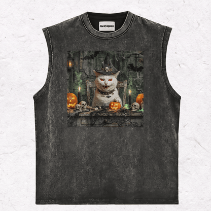 HALLOWEEN CAT HEAVY WEIGHT COTTON TEE-017