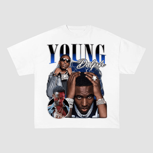 YOUNG DOLPH "YOUNG DOLPH" TEXT LOGO HEAVYWEIGHT COTTON TEE-57023