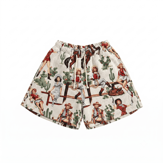WHITE COWGIRL TAPESTRY SHORTS