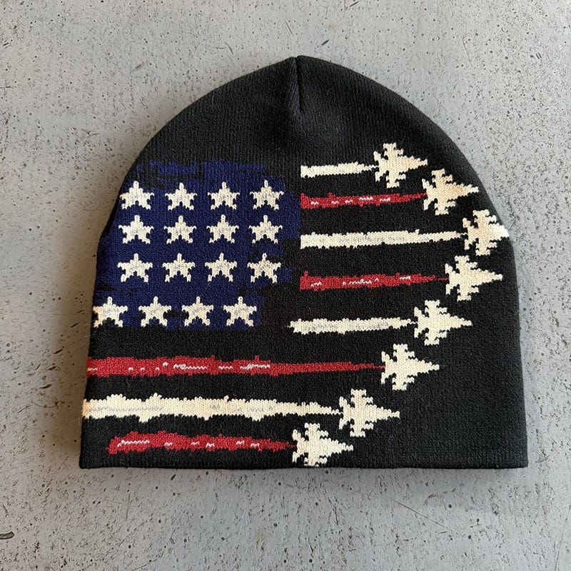 American Flag Leaf Trail Knit Beanie Black