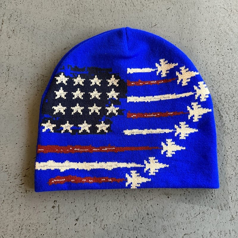 American Flag Leaf Trail Knit Beanie Royal Blue