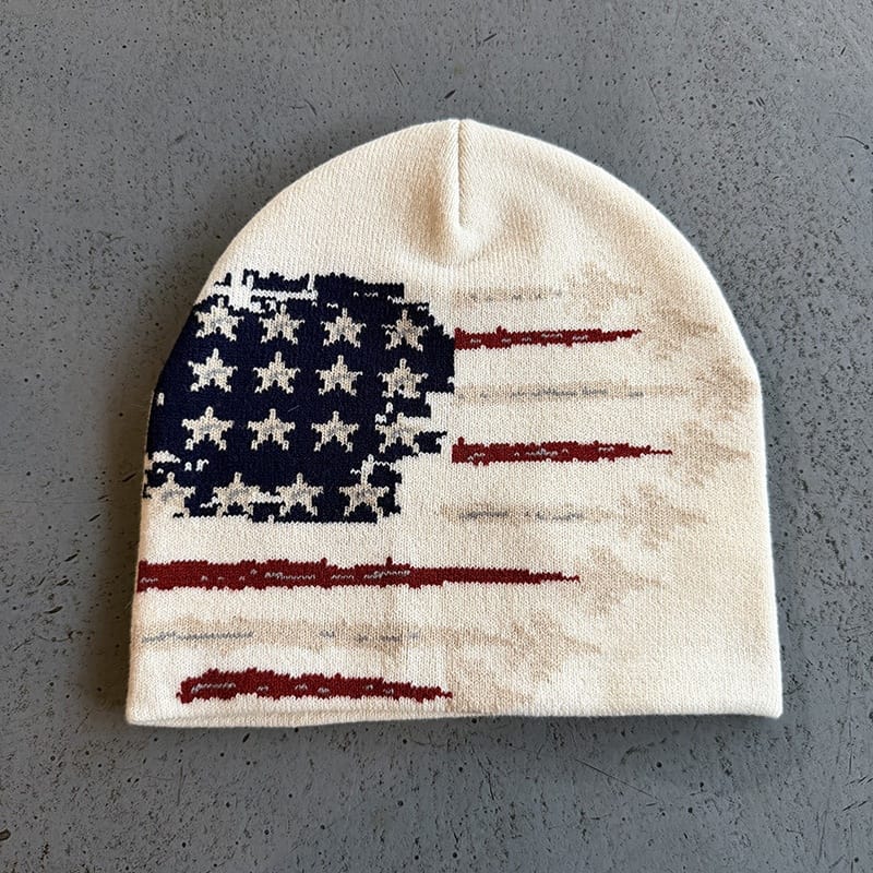 American Flag Leaf Trail Knit Beanie Cream
