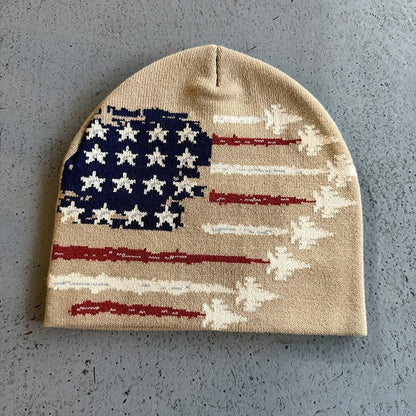 American Flag Leaf Trail Knit Beanie Beige