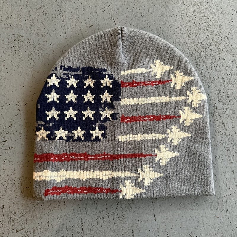 American Flag Leaf Trail Knit Beanie Gray
