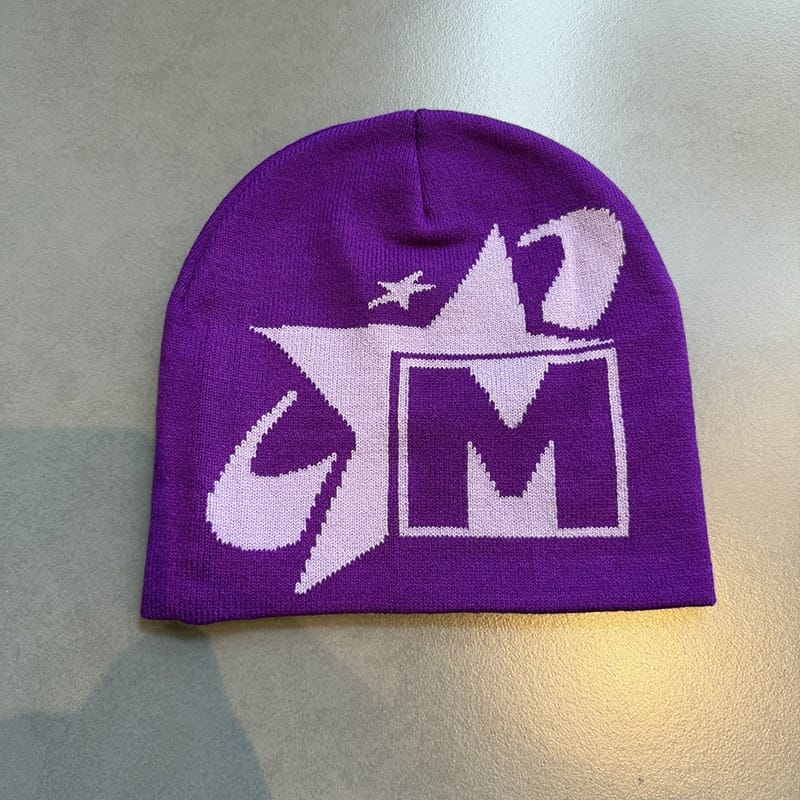 Star M Graphic Knit Beanie Purple