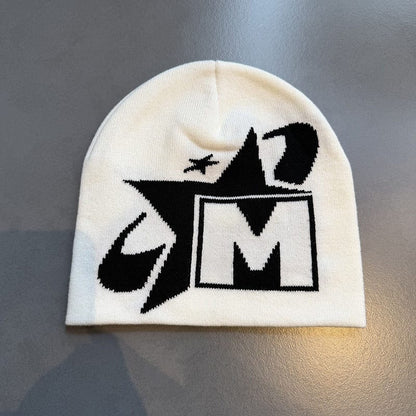 Star M Graphic Knit Beanie Cream