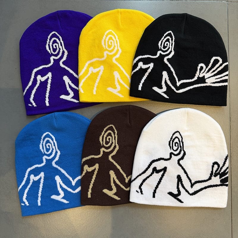 Spiral Face Line Art Knit Beanie