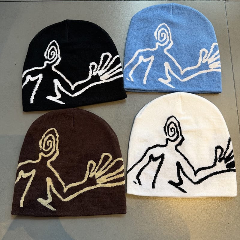 Spiral Face Line Art Knit Beanie