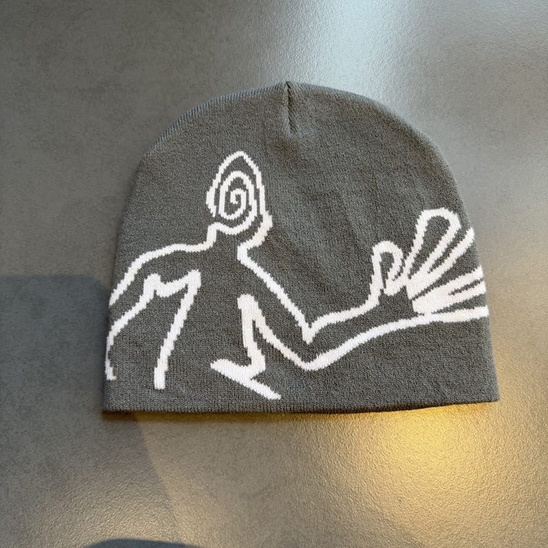 Spiral Face Line Art Knit Beanie Gray