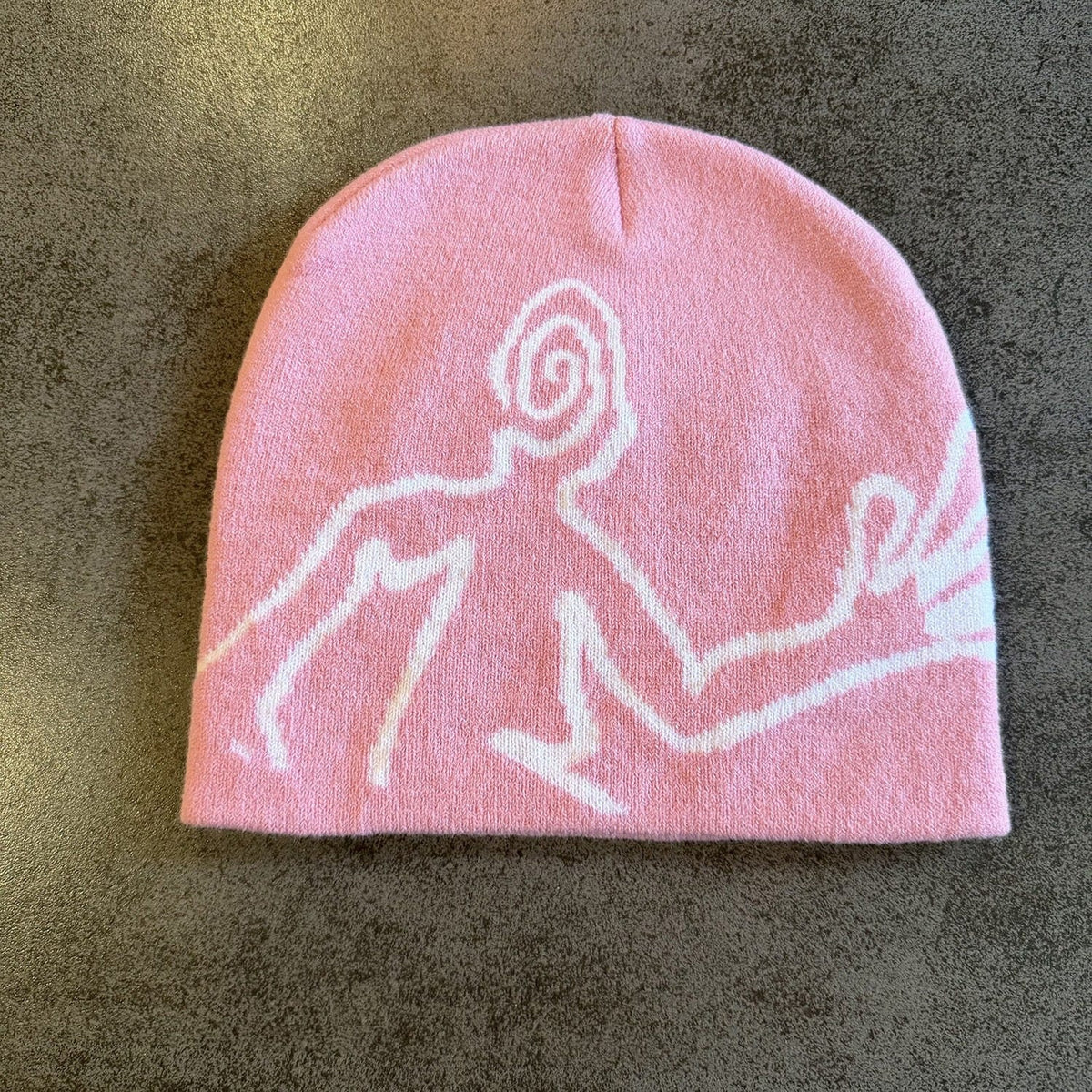 Spiral Face Line Art Knit Beanie Pink
