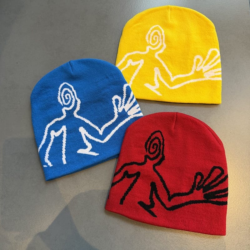 Spiral Face Line Art Knit Beanie