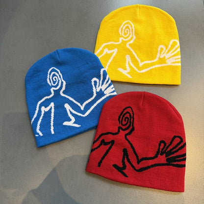 Spiral Face Line Art Knit Beanie