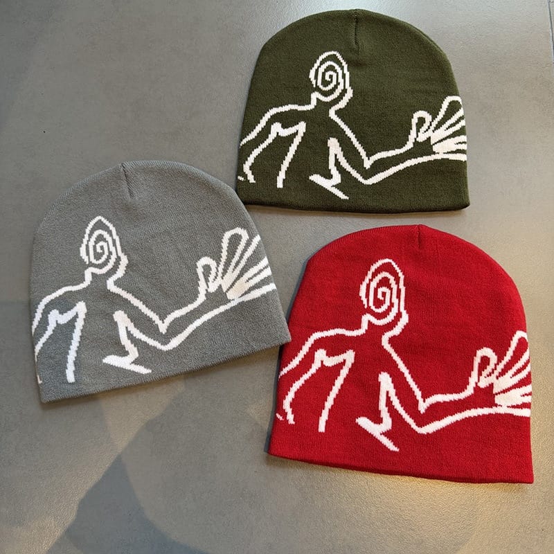 Spiral Face Line Art Knit Beanie