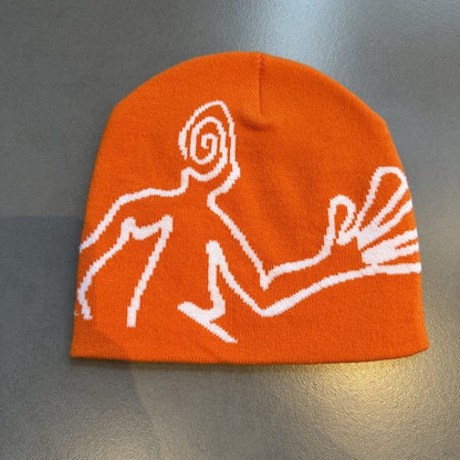 Spiral Face Line Art Knit Beanie Orange