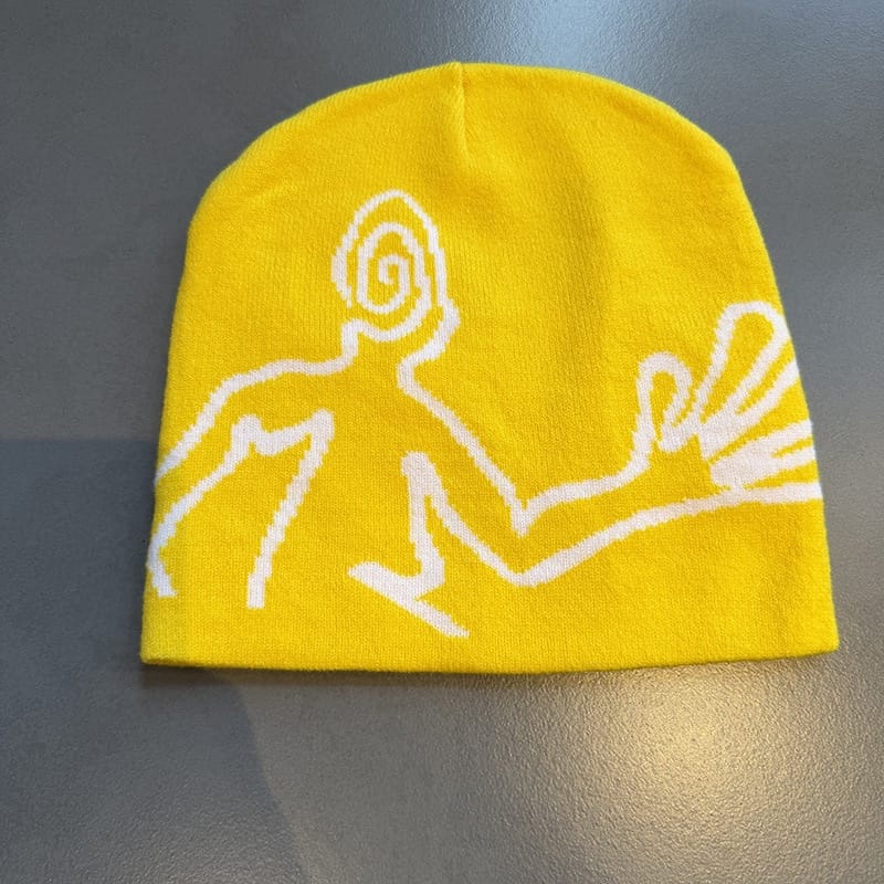 Spiral Face Line Art Knit Beanie Yellow
