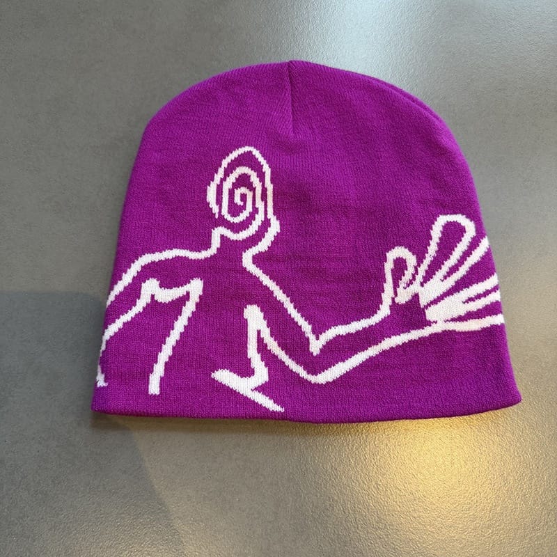 Spiral Face Line Art Knit Beanie Magenta