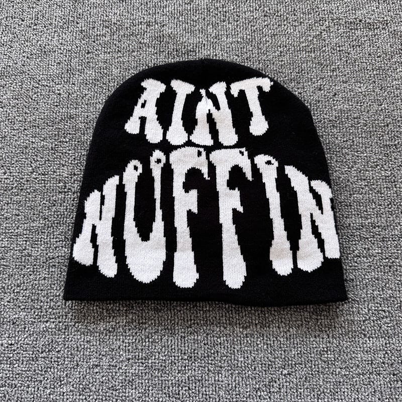 Aint Nuffin Lettering Knit Beanie Black / White