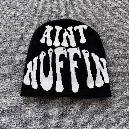 Aint Nuffin Lettering Knit Beanie Black / White