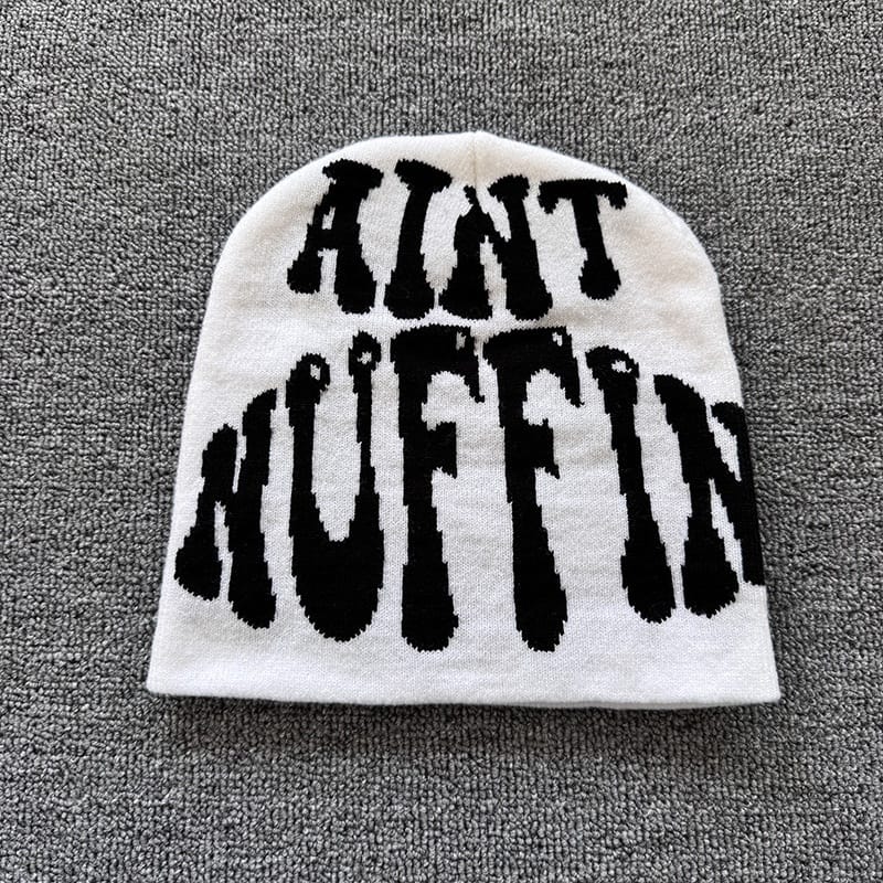 Aint Nuffin Lettering Knit Beanie White / Black