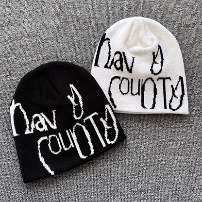 Devil Horn Lettering Knit Beanie