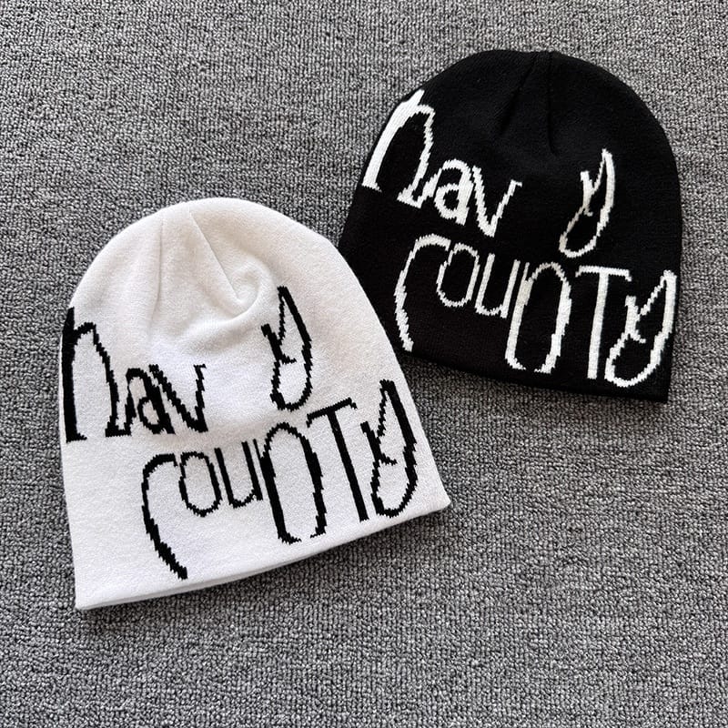 Devil Horn Lettering Knit Beanie