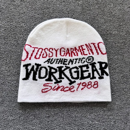 Vintage Workgear Lettering Knit Beanie White