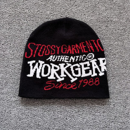 Vintage Workgear Lettering Knit Beanie Black