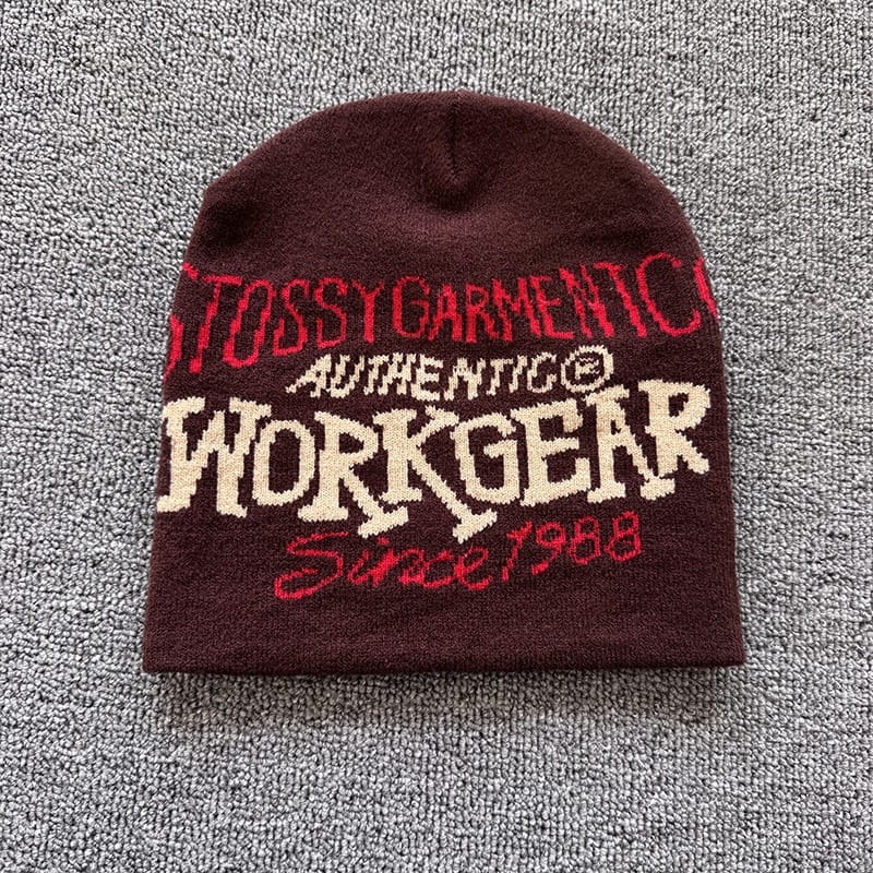 Vintage Workgear Lettering Knit Beanie Burgundy