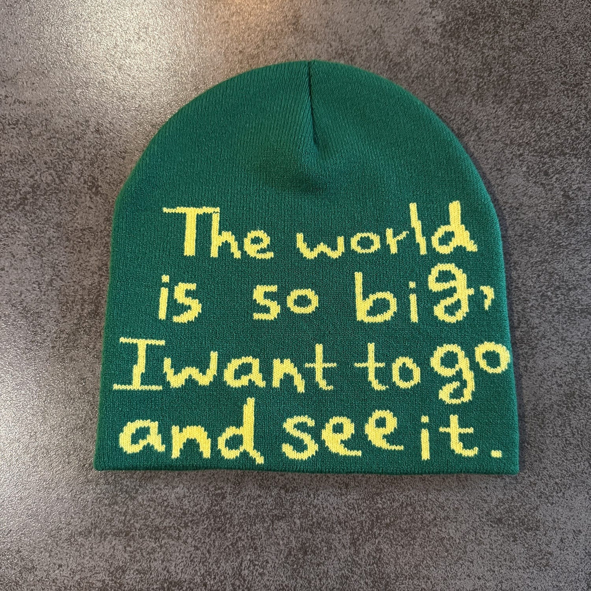 The World Is So Big Knit Beanie Green