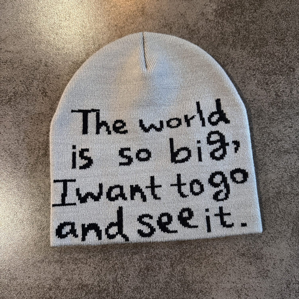 The World Is So Big Knit Beanie Gray