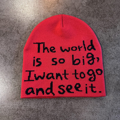 The World Is So Big Knit Beanie Red