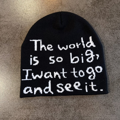 The World Is So Big Knit Beanie Black