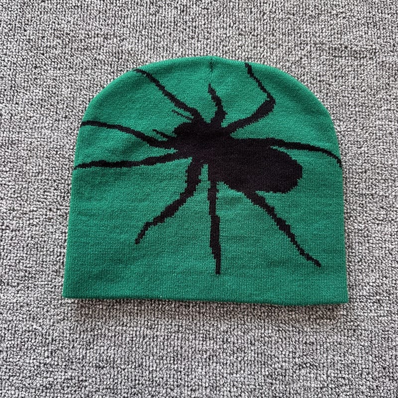 Oversized Spider Knit Beanie Green / Black