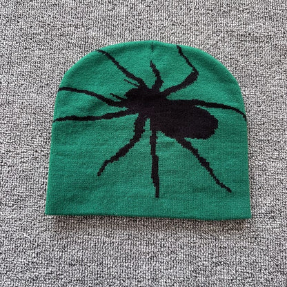 Oversized Spider Knit Beanie Green / Black