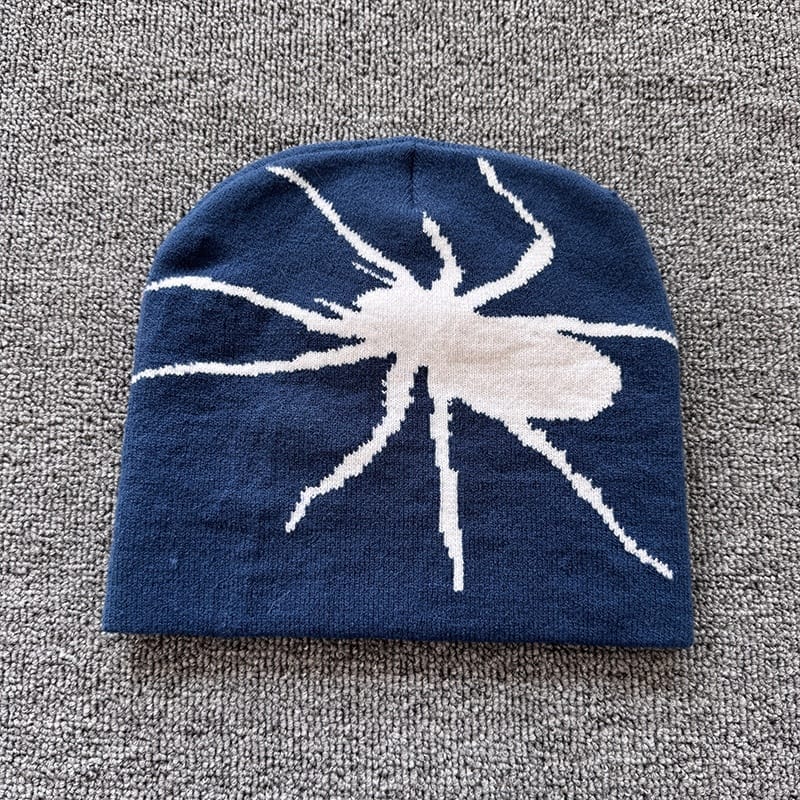 Oversized Spider Knit Beanie Blue / White