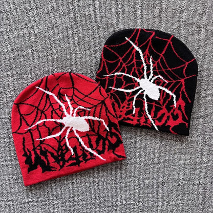 Red Web Spider Knit Beanie