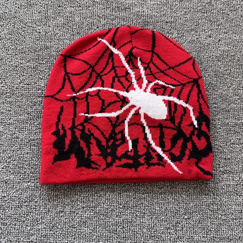 Red Web Spider Knit Beanie Red