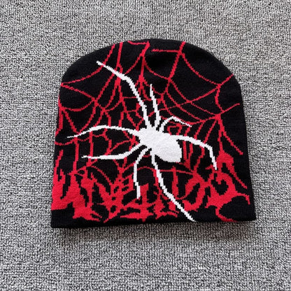 Red Web Spider Knit Beanie Black