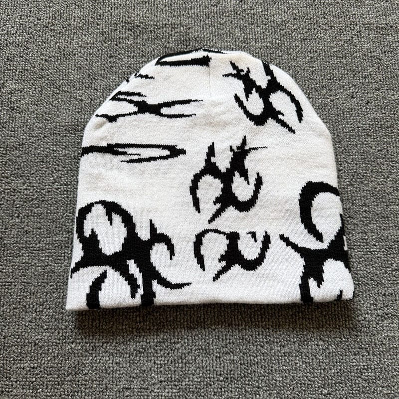 Allover Tribal Knit Beanie White