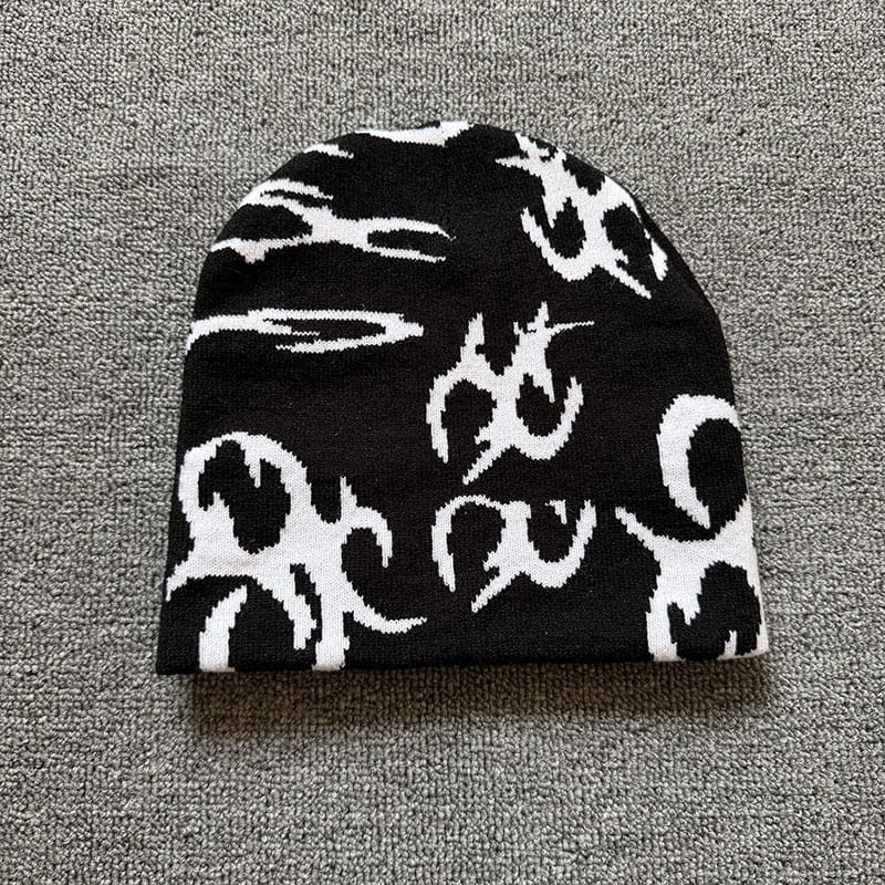Allover Tribal Knit Beanie Black