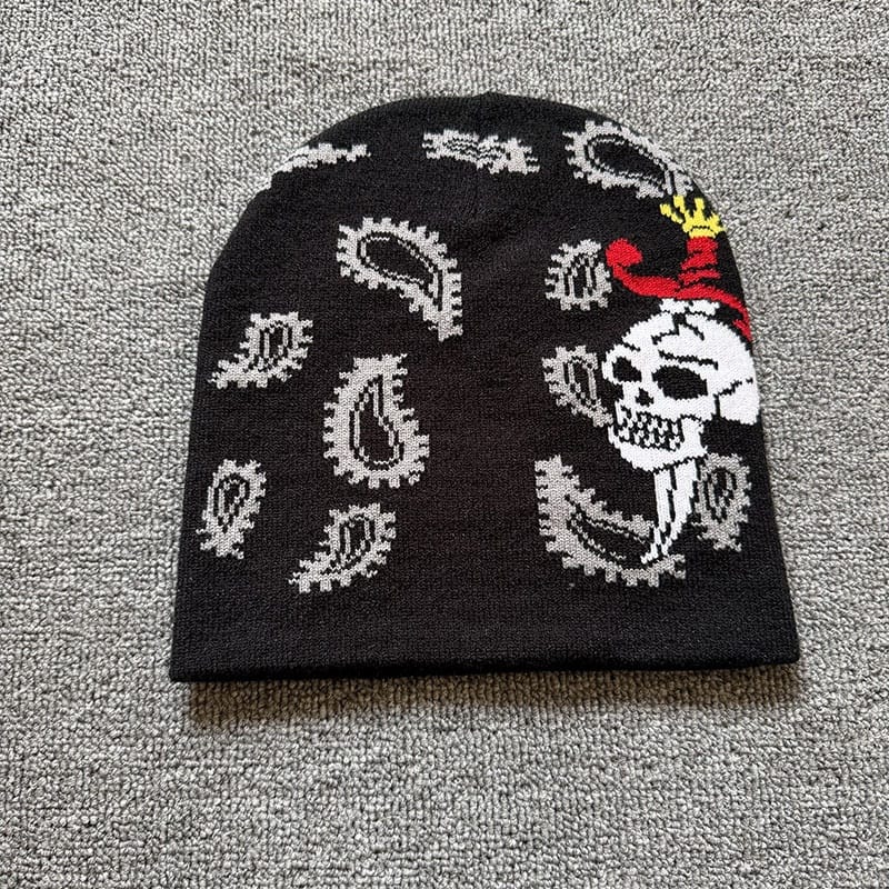 Paisley Skull Knit Beanie Black