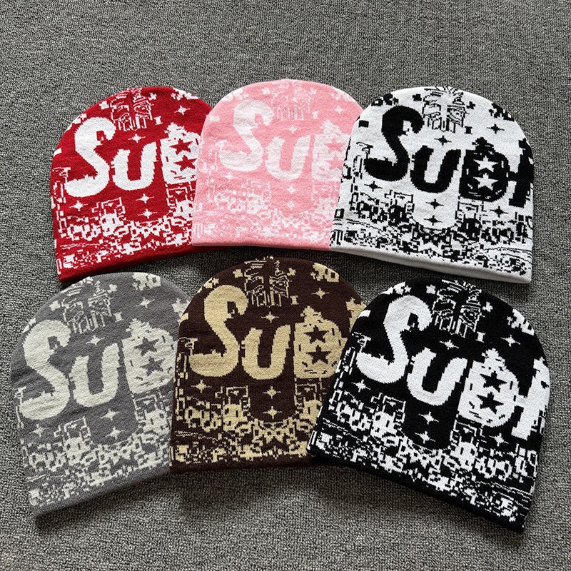 Allover Star Lettering Knit Beanie