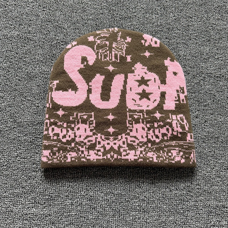 Allover Star Lettering Knit Beanie