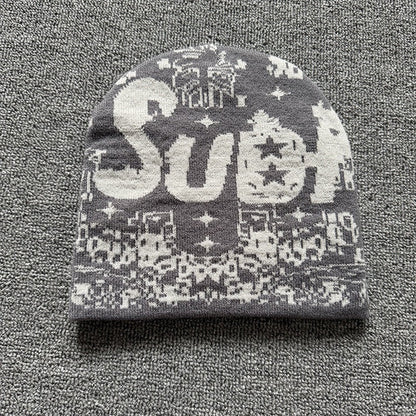 Allover Star Lettering Knit Beanie