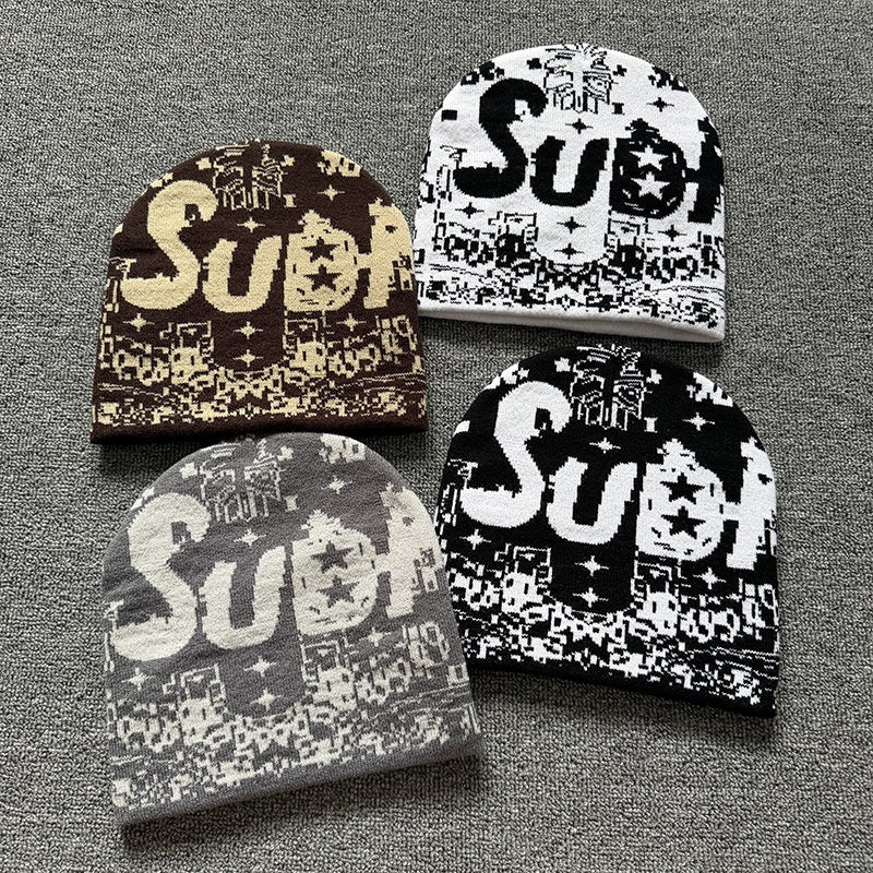 Allover Star Lettering Knit Beanie