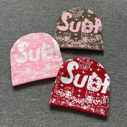 Allover Star Lettering Knit Beanie