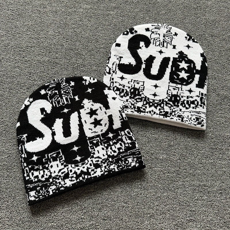 Allover Star Lettering Knit Beanie