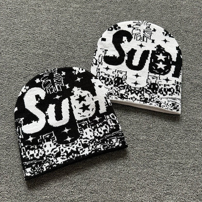 Allover Star Lettering Knit Beanie
